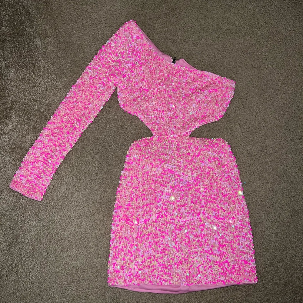 One Shoulder Pink Mini Dress